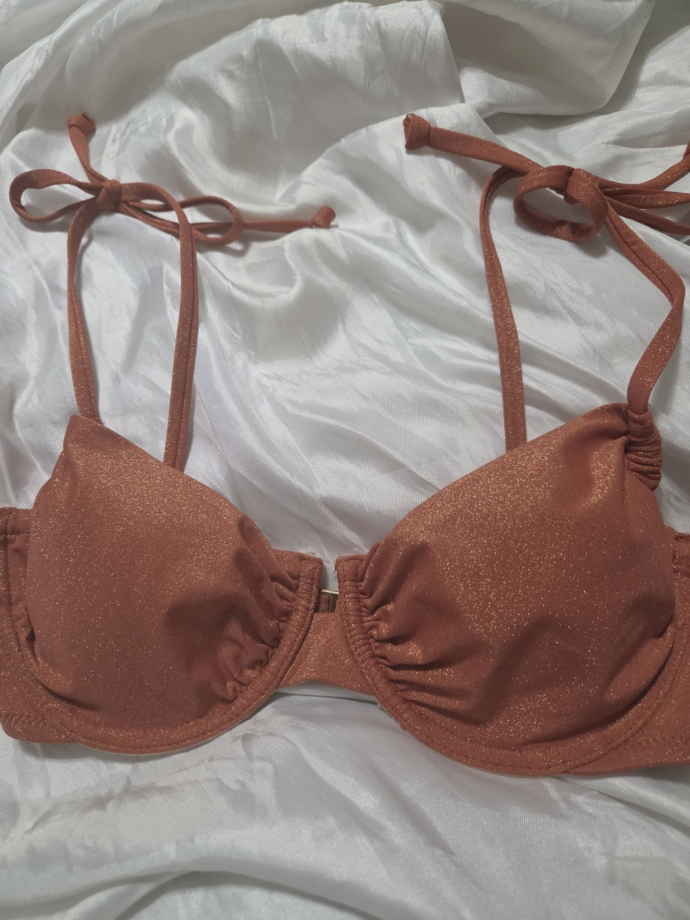 🎀Rust Shimmer Tie-Shoulder Underwire Bikini Top